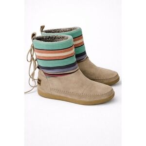 TOMS Nepal Beige Suede‎ Faux Fur Lace-Up Winter Boots Women's 7.5